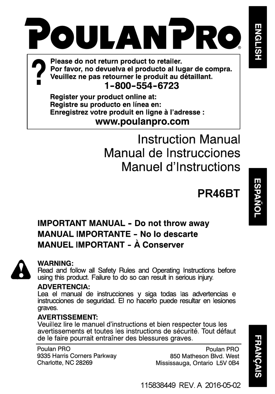 POULAN PRO PR46BT INSTRUCTION MANUAL Pdf Download ManualsLib