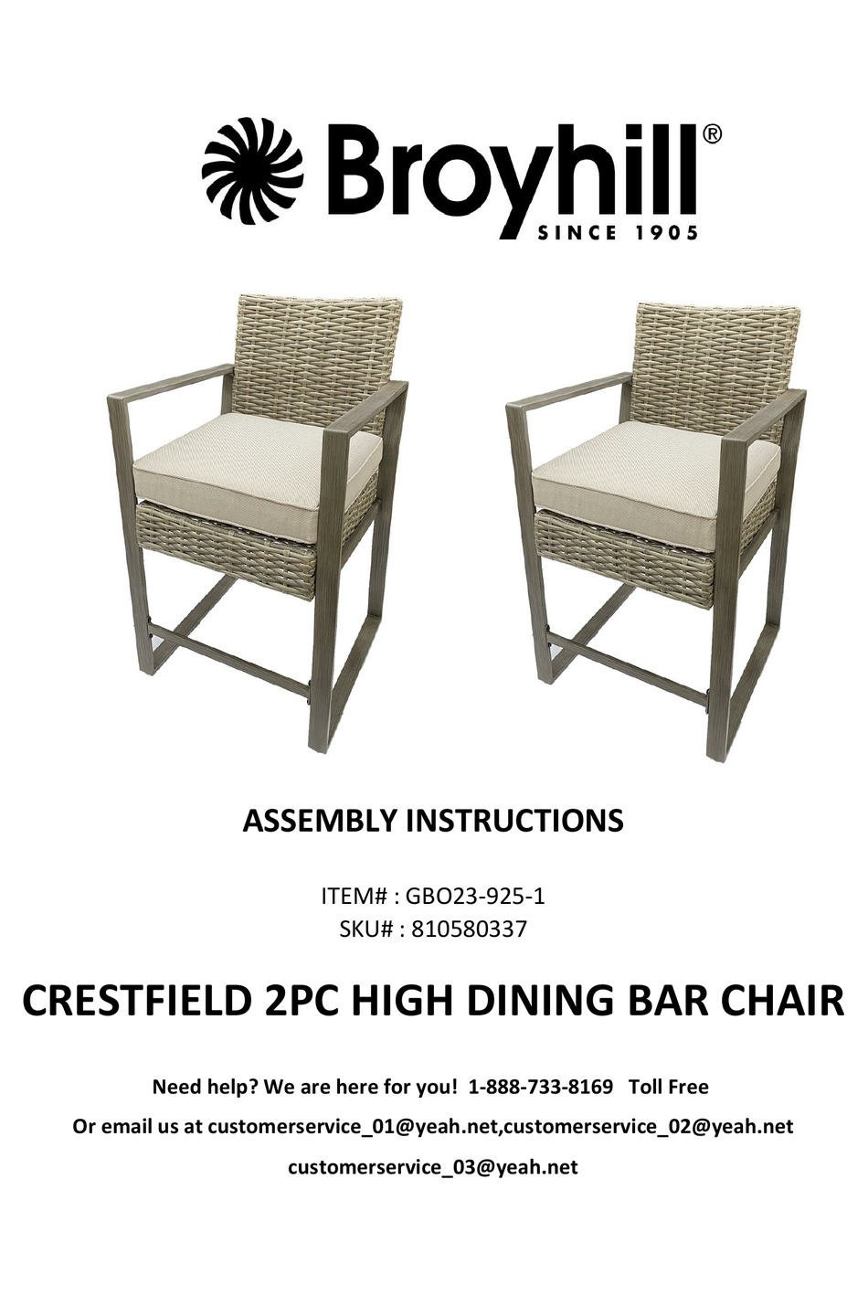 BROYHILL CRESTFIELD GBO239251 ASSEMBLY INSTRUCTIONS MANUAL Pdf