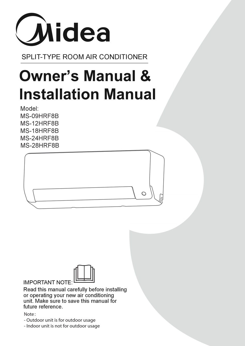 MIDEA MS09HRF8B OWNERS MANUAL AND INSTALLATION MANUAL Pdf Download