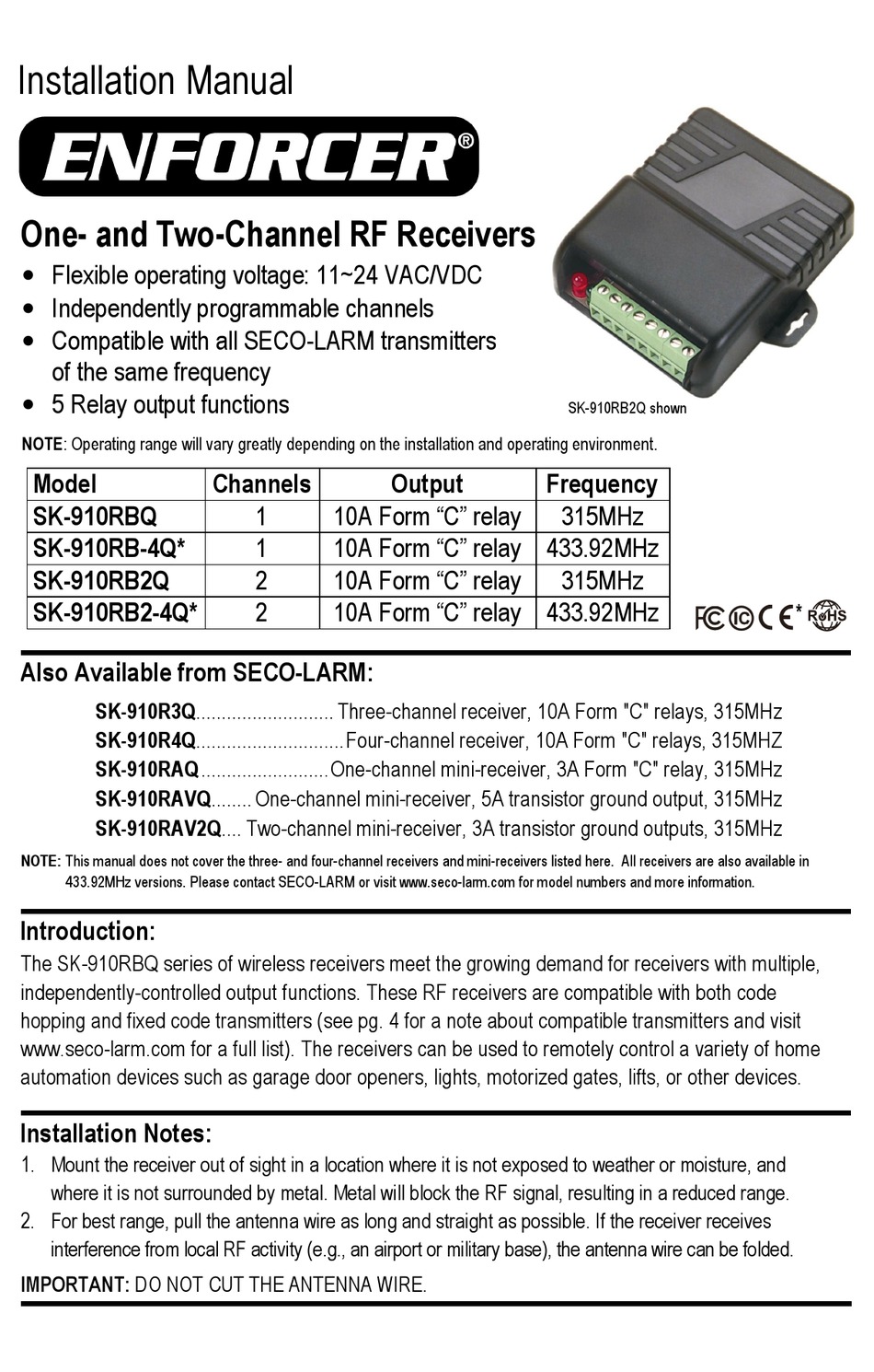 SECO-LARM ENFORCER SK-910RBQ INSTALLATION MANUAL Pdf Download | ManualsLib