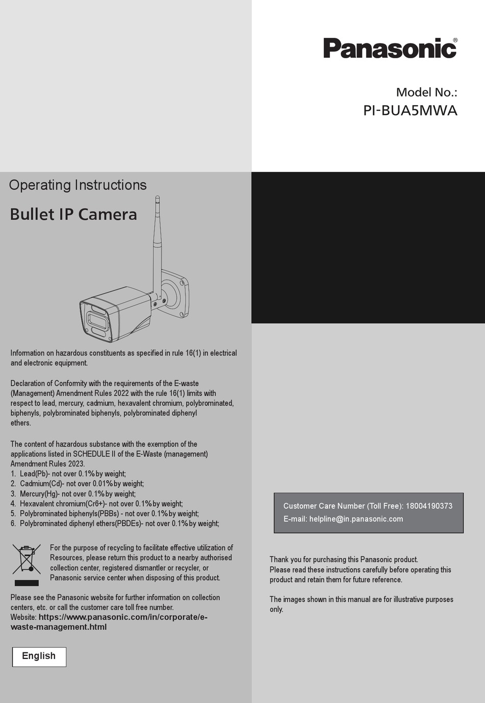 PANASONIC PI-BUA5MWA OPERATING INSTRUCTIONS MANUAL Pdf Download ...