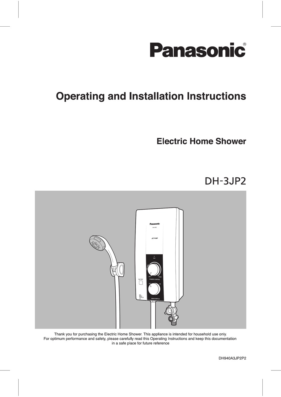 PANASONIC DH-3JP2 OPERATING AND INSTALLATION INSTRUCTIONS Pdf Download |  ManualsLib