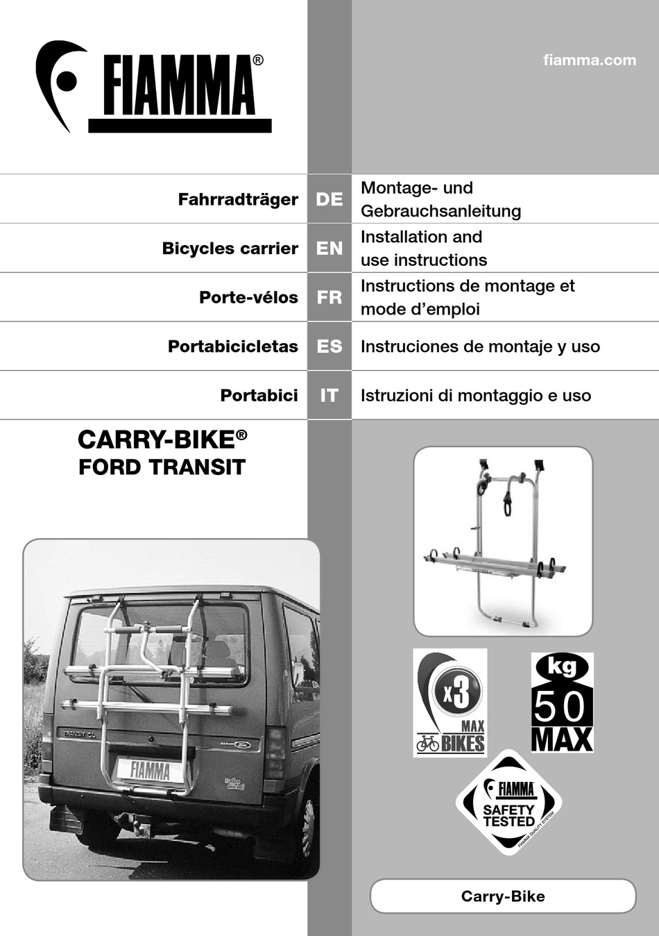 FIAMMA CARRYBIKE FORD TRANSIT INSTALLATION AND USE INSTRUCTION Pdf Download ManualsLib