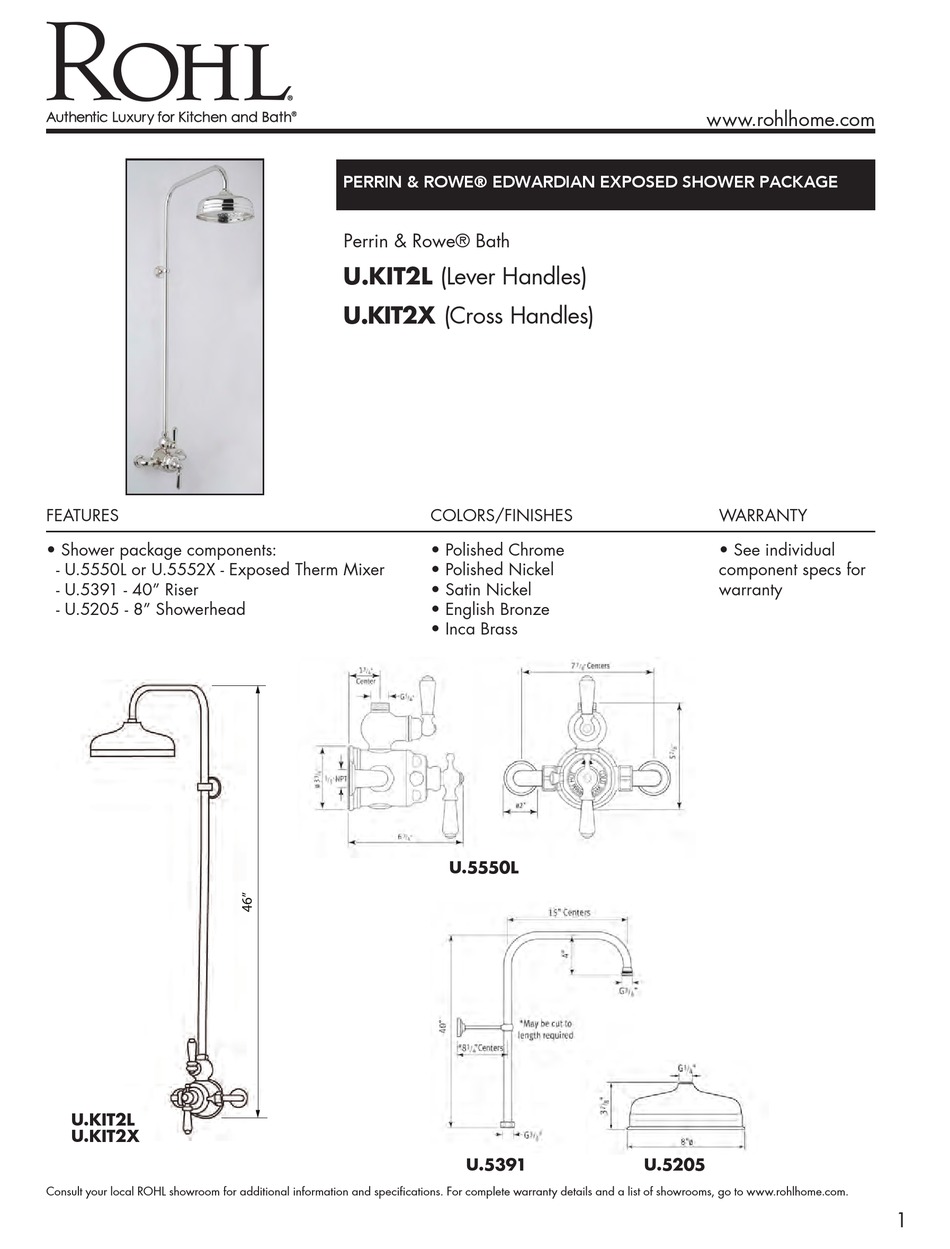 ROHL PERRIN & ROWE EDWARDIAN U.KIT2L INSTALLATION INSTRUCTIONS MANUAL