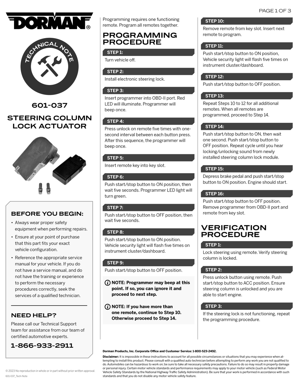 DORMAN 601037 QUICK START MANUAL Pdf Download ManualsLib