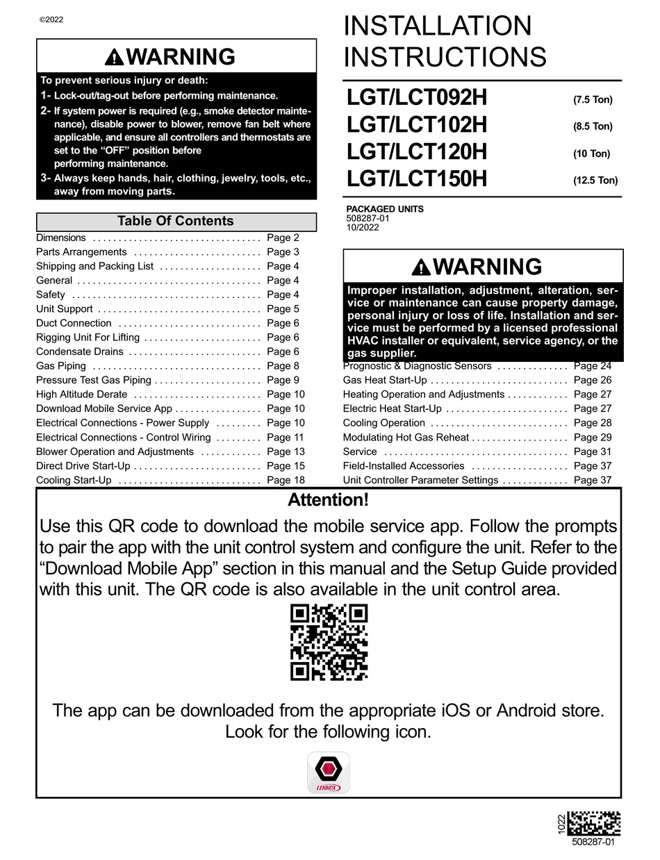 LENNOX LGT092H INSTALLATION INSTRUCTIONS MANUAL Pdf Download ManualsLib
