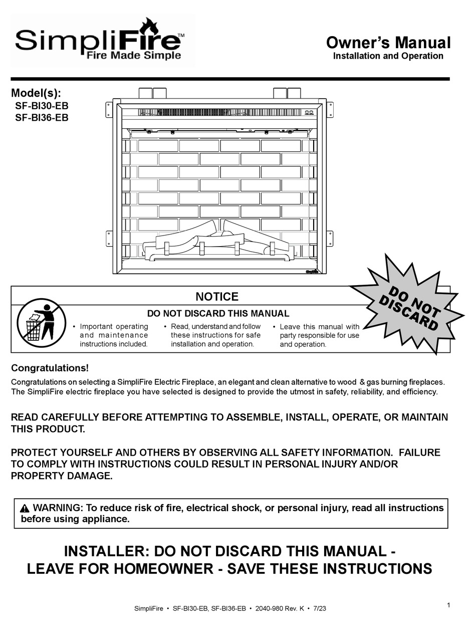 SIMPLIFIRE SFBI30EB OWNER