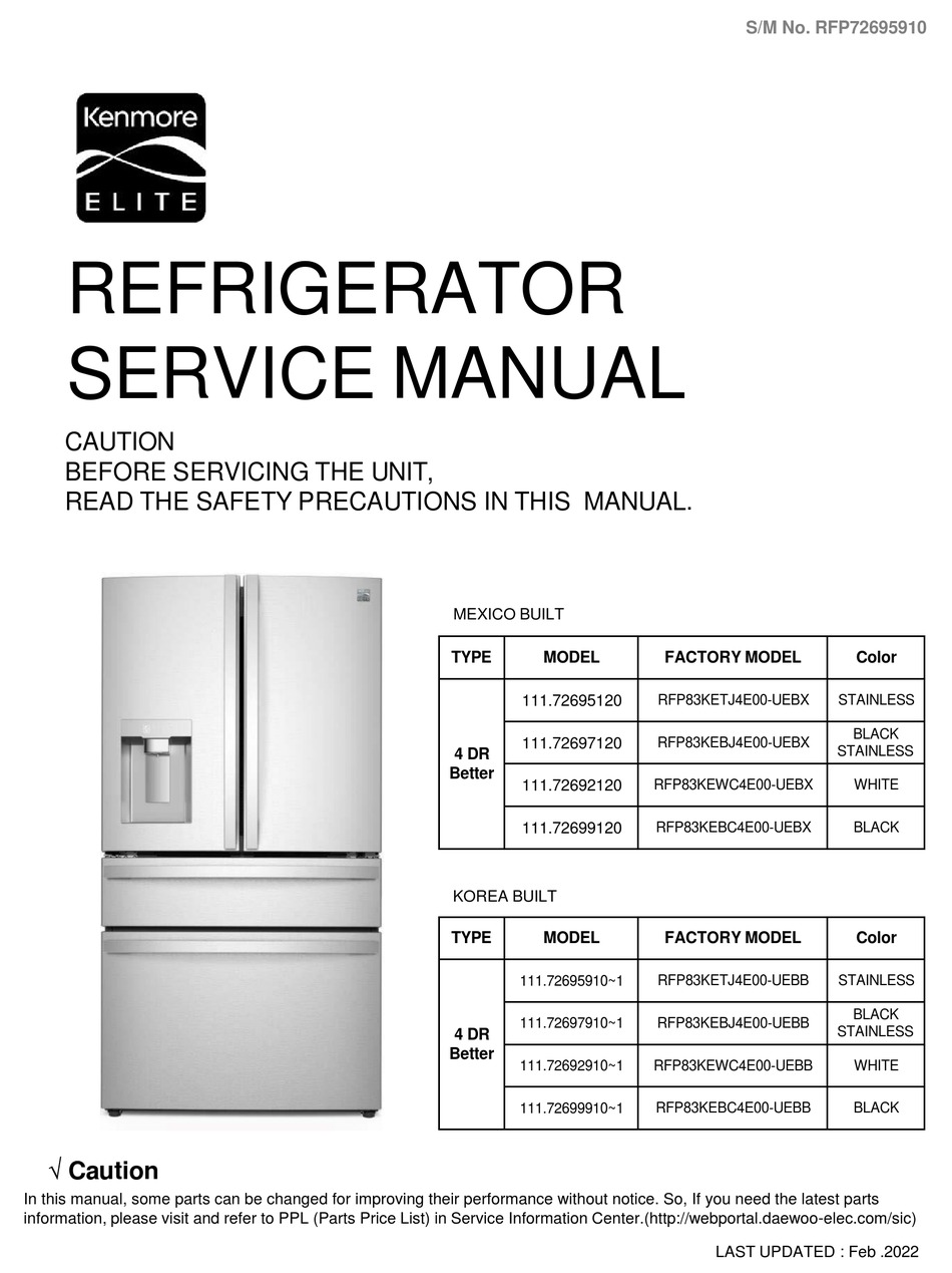 KENMORE 111.72695120 SERVICE MANUAL Pdf Download ManualsLib