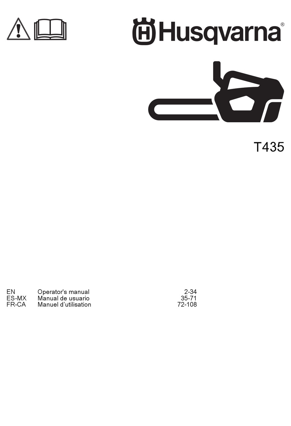 HUSQVARNA T435 OPERATOR'S MANUAL Pdf Download ManualsLib