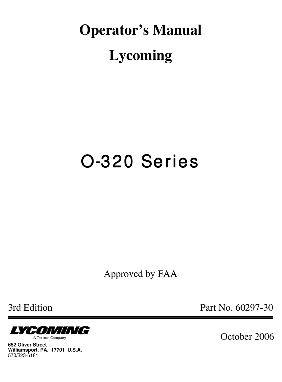 TEXTRON LYCOMING O-320 SERIES OPERATOR'S MANUAL Pdf Download | ManualsLib