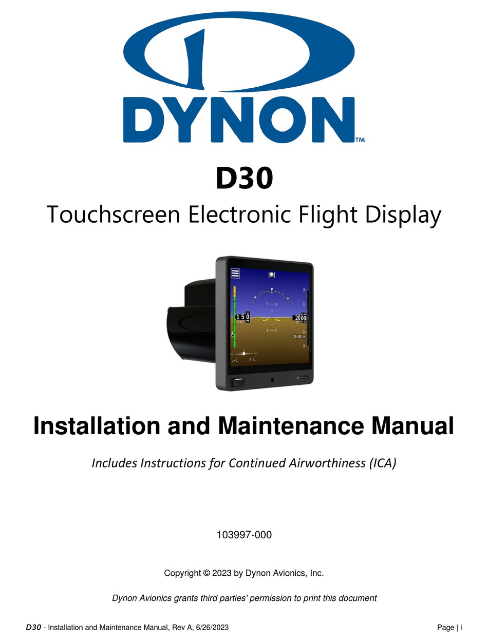 DYNON D30 INSTALLATION AND MAINTENANCE MANUAL Pdf Download ManualsLib