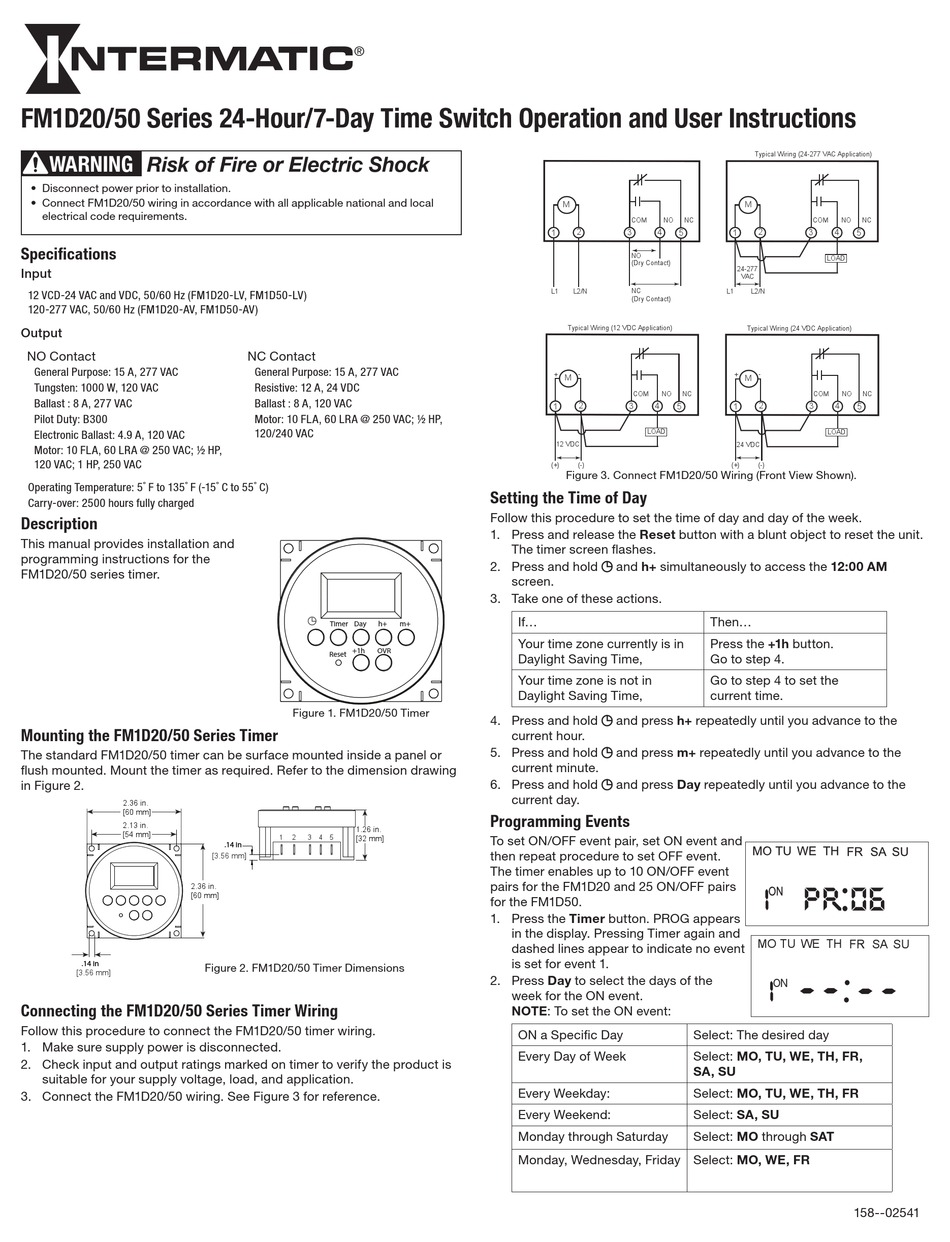INTERMATIC FM1D20/50 SERIES OPERATION INSTRUCTION Pdf Download ManualsLib