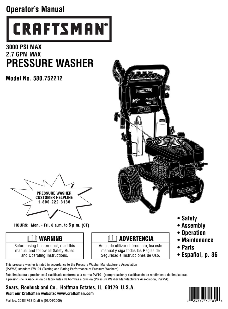 CRAFTSMAN 580.752212 OPERATOR