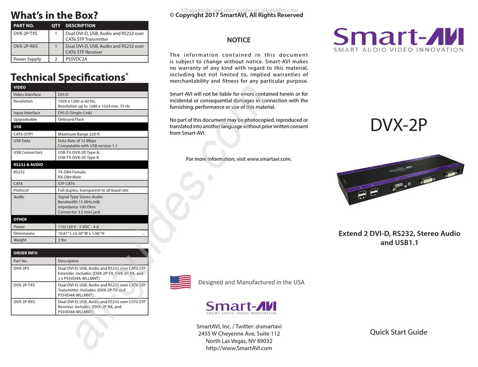 SMARTAVI DVX-2PS QUICK START MANUAL Pdf Download | ManualsLib