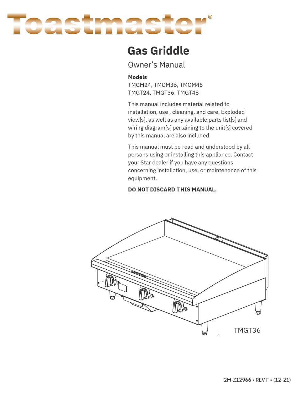TOASTMASTER TMGM36 OWNER'S MANUAL Pdf Download ManualsLib