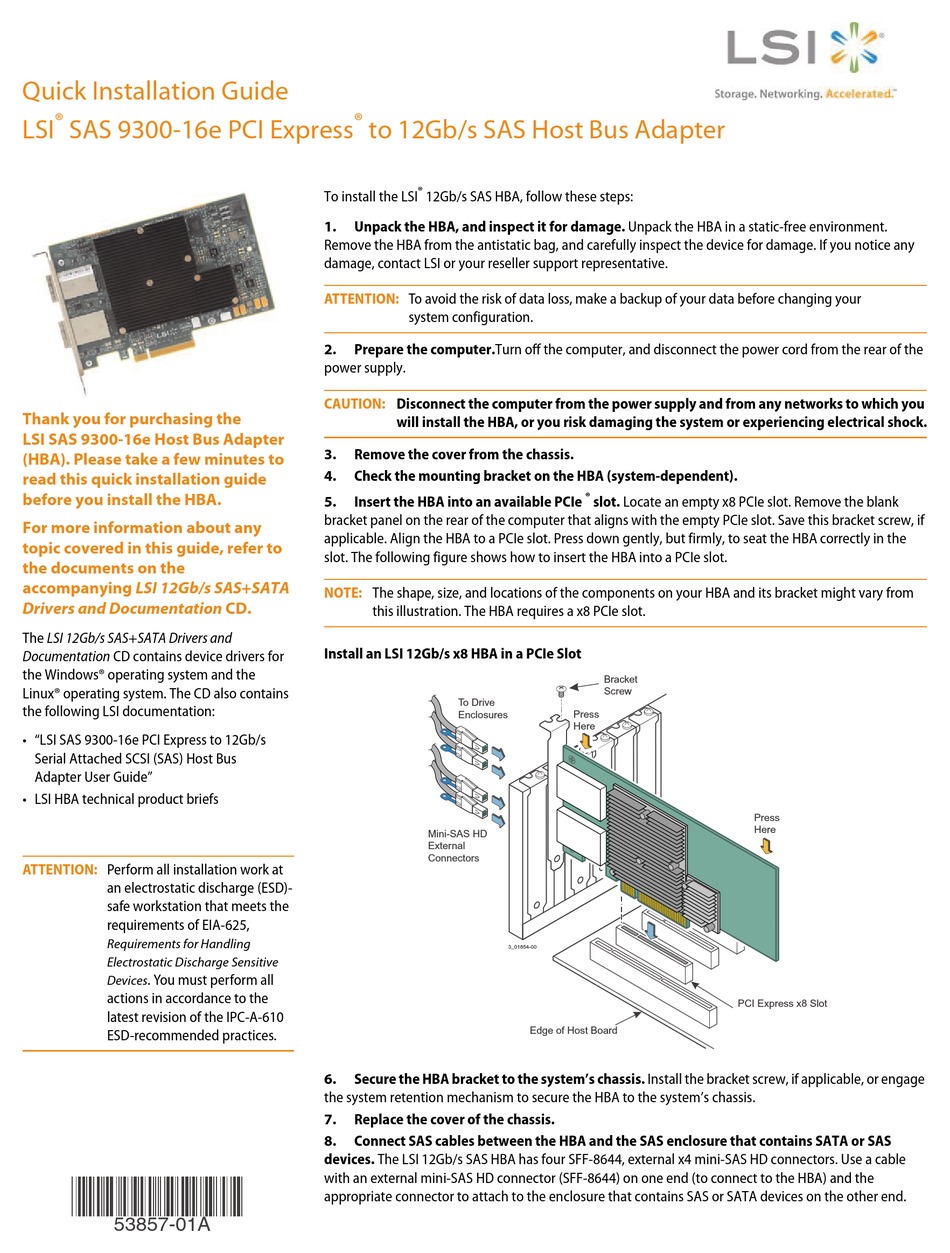 LSI SAS 9300-16E QUICK INSTALLATION MANUAL Pdf Download | ManualsLib