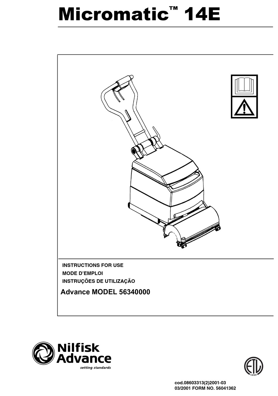 NILFISKADVANCE 56041362 INSTRUCTIONS FOR USE MANUAL Pdf Download
