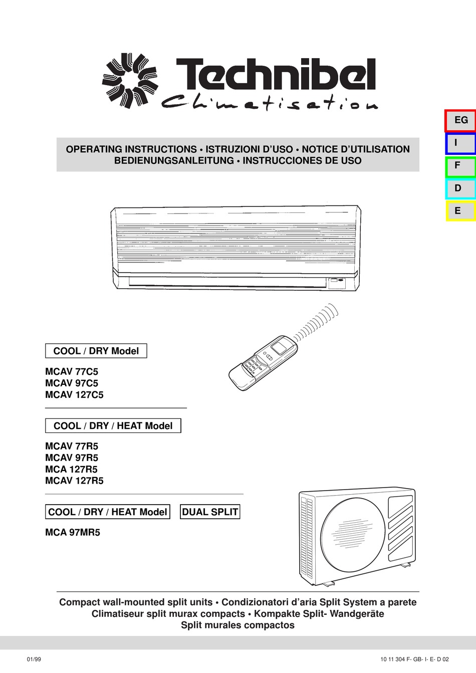 TECHNIBEL CLIMATISATION MCAV 77C5 OPERATING INSTRUCTIONS MANUAL Pdf ...