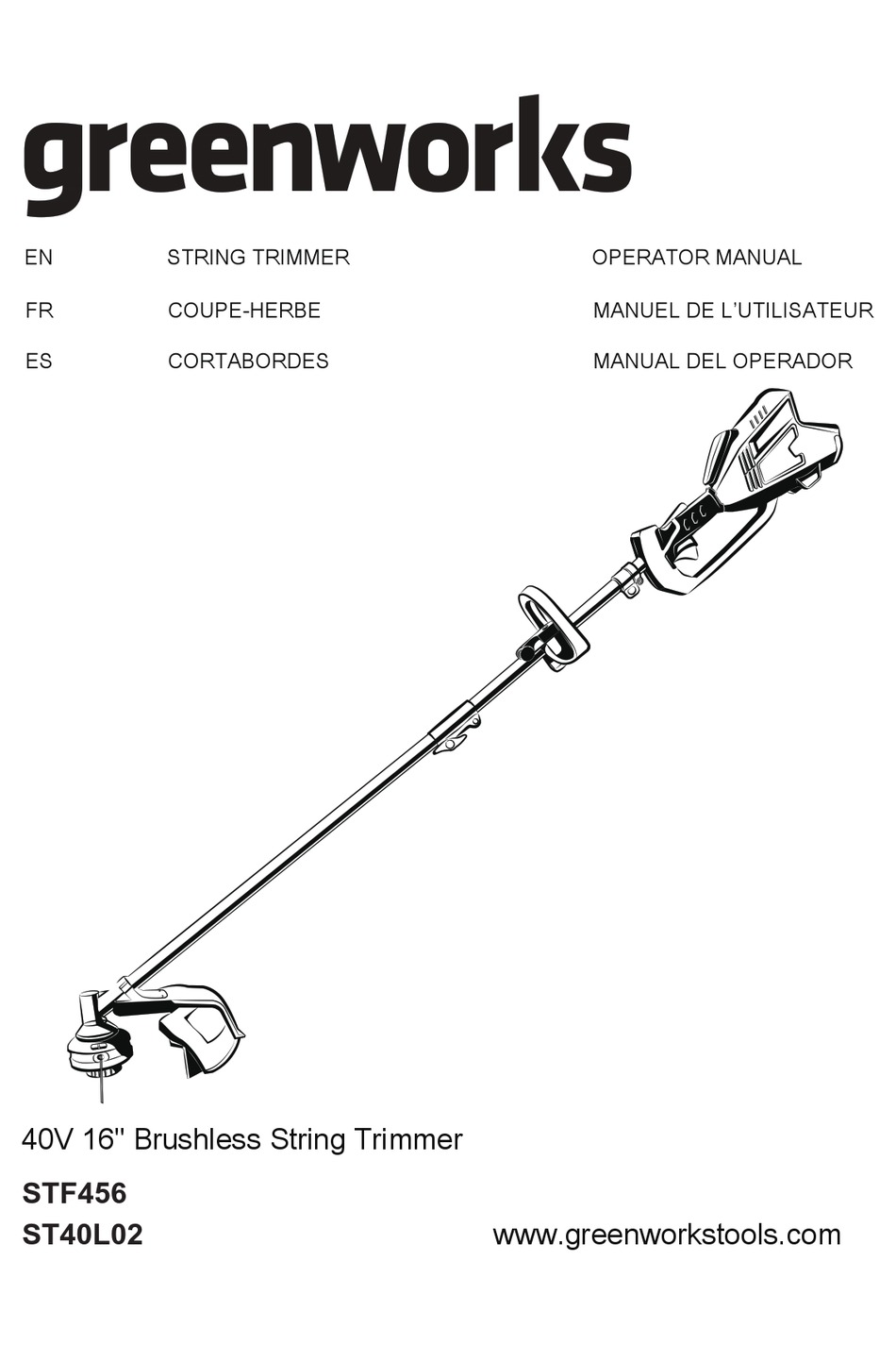 GREENWORKS ST40L02 OPERATOR