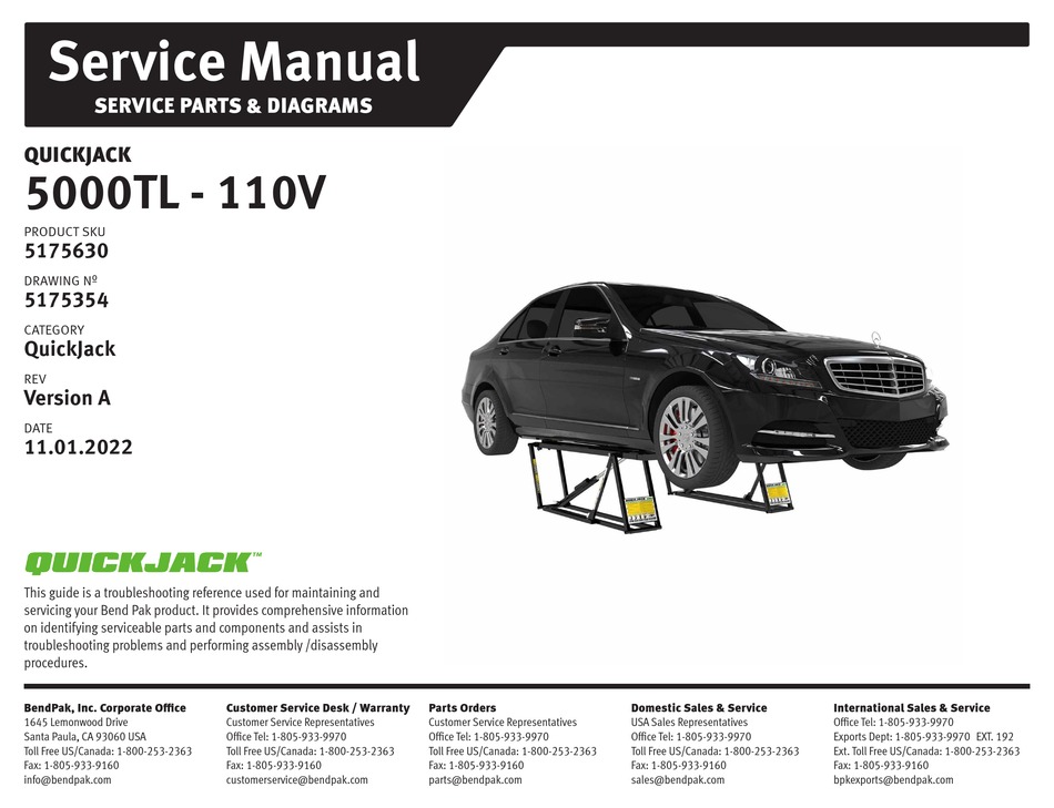 QUICKJACK 5000TL SERVICE MANUAL Pdf Download ManualsLib