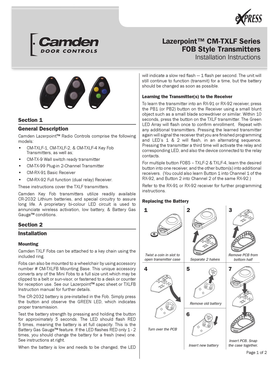 CAMDEN LAZERPOINT CMTXLF SERIES INSTALLATION INSTRUCTIONS Pdf Download