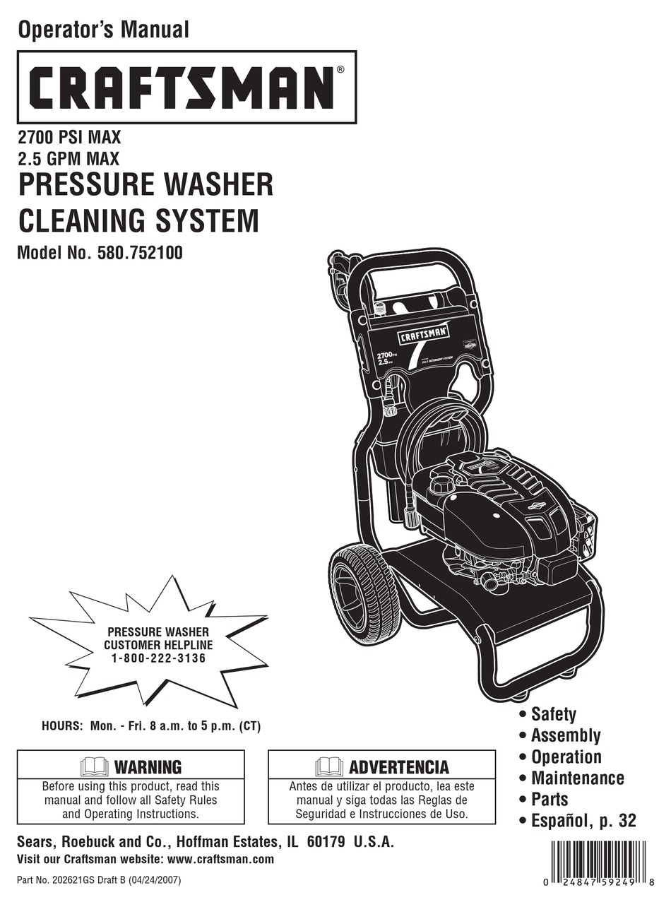 CRAFTSMAN 580.752100 OPERATOR