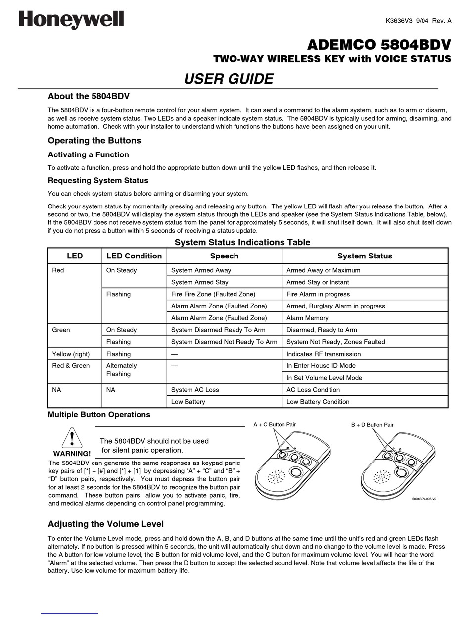 HONEYWELL ADEMCO 5804BDV MANUAL Pdf Download ManualsLib