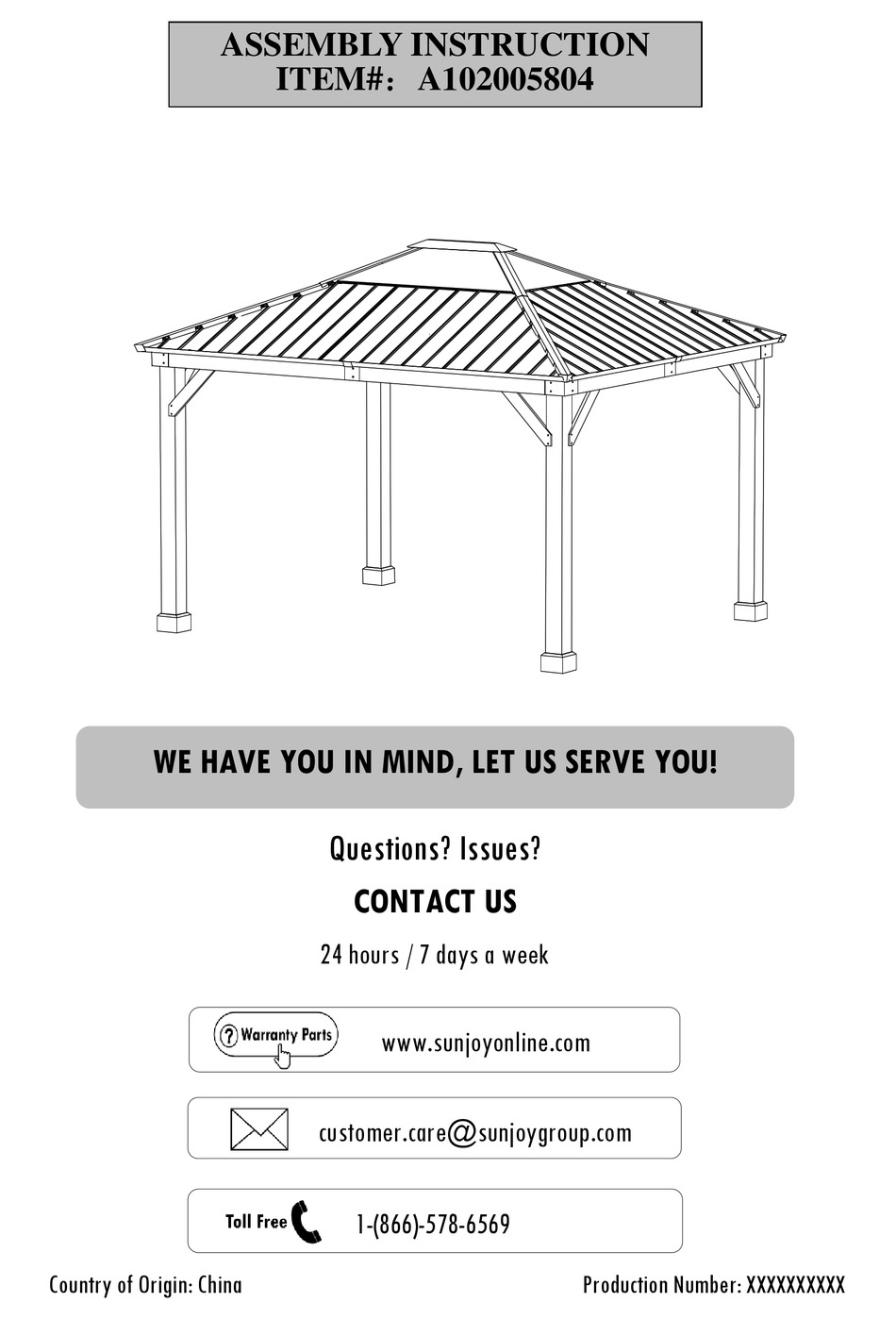 SUNJOY A102005804 ASSEMBLY INSTRUCTIONS MANUAL Pdf Download ManualsLib