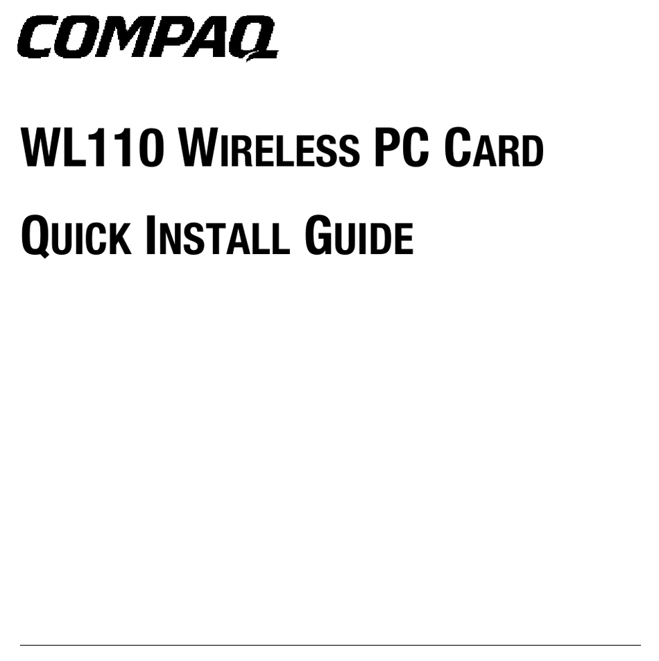 COMPAQ WL110 QUICK INSTALL MANUAL Pdf Download ManualsLib