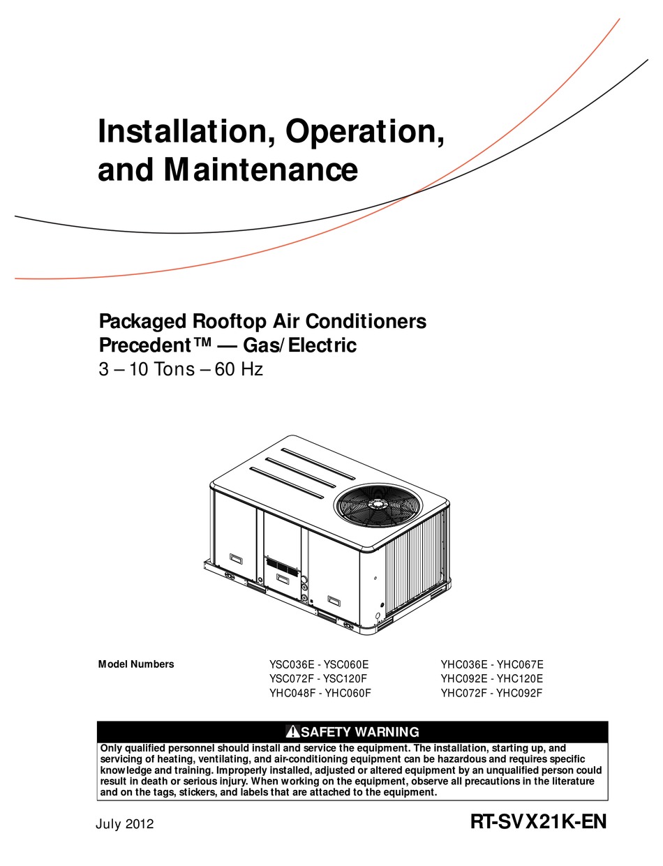 TRANE YHC092E INSTALLATION, OPERATION AND MAINTENANCE MANUAL Pdf ...