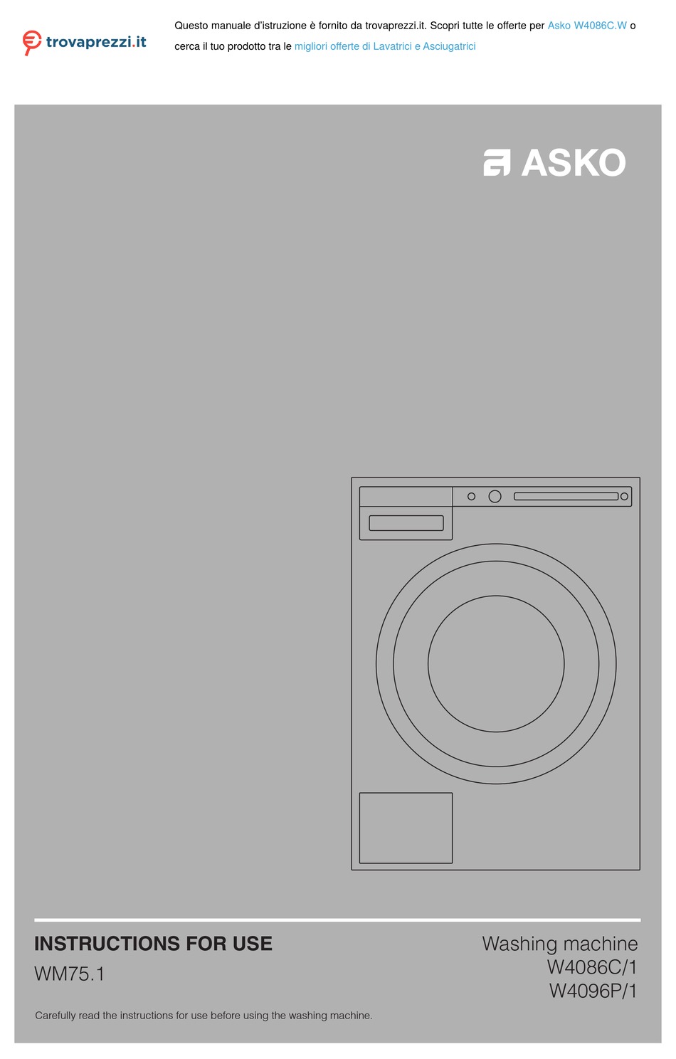 ASKO W4086C/1 INSTRUCTIONS FOR USE MANUAL Pdf Download ManualsLib