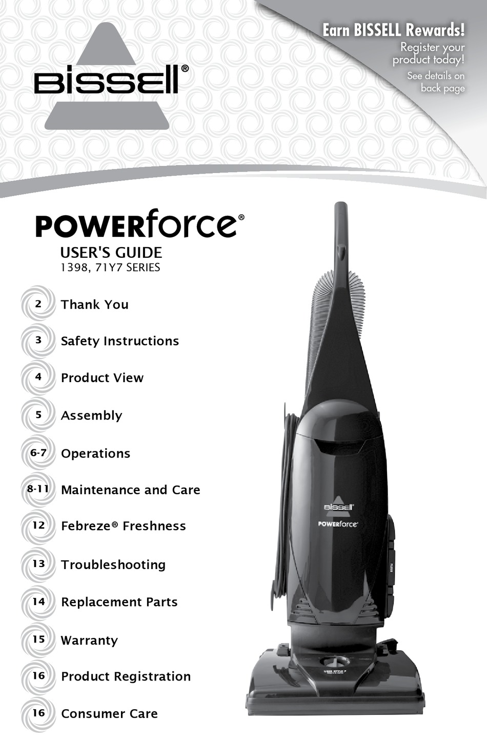 BISSELL POWERFORCE 1398 SERIES USER MANUAL Pdf Download | ManualsLib