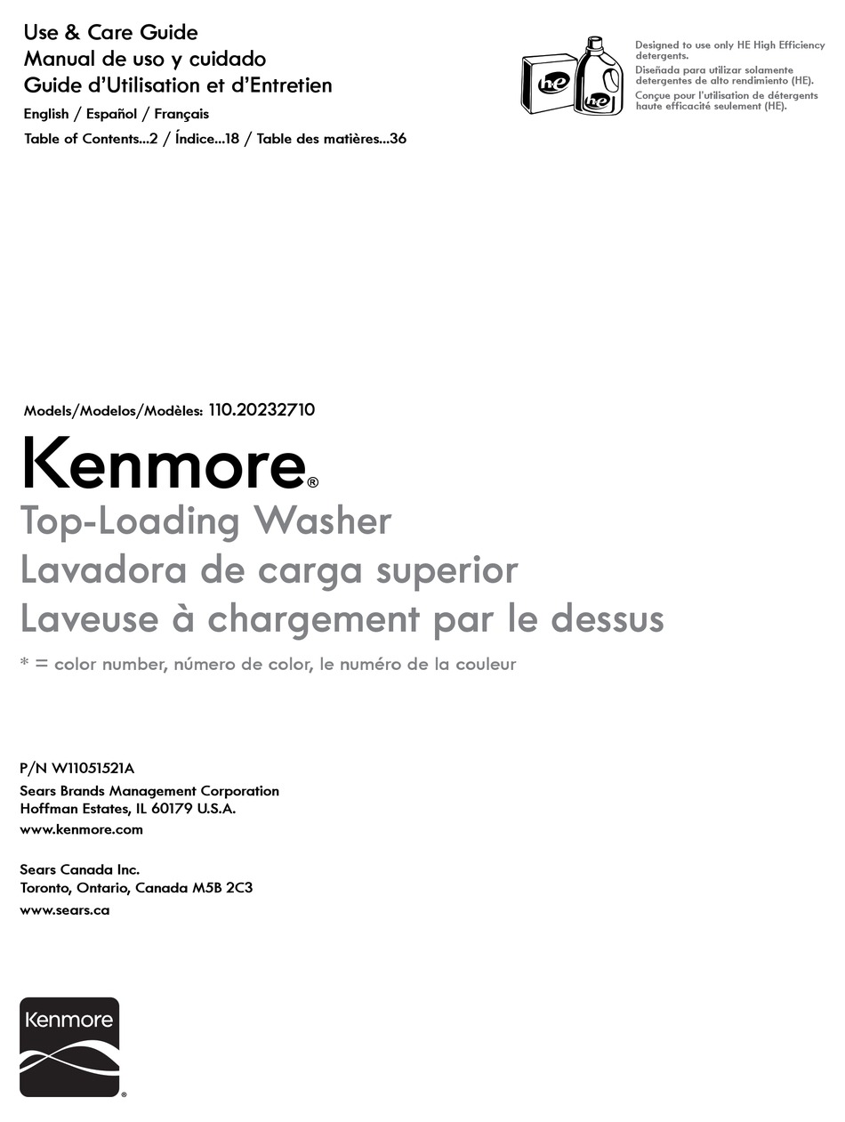 KENMORE 110.20232710 USE & CARE MANUAL Pdf Download | ManualsLib