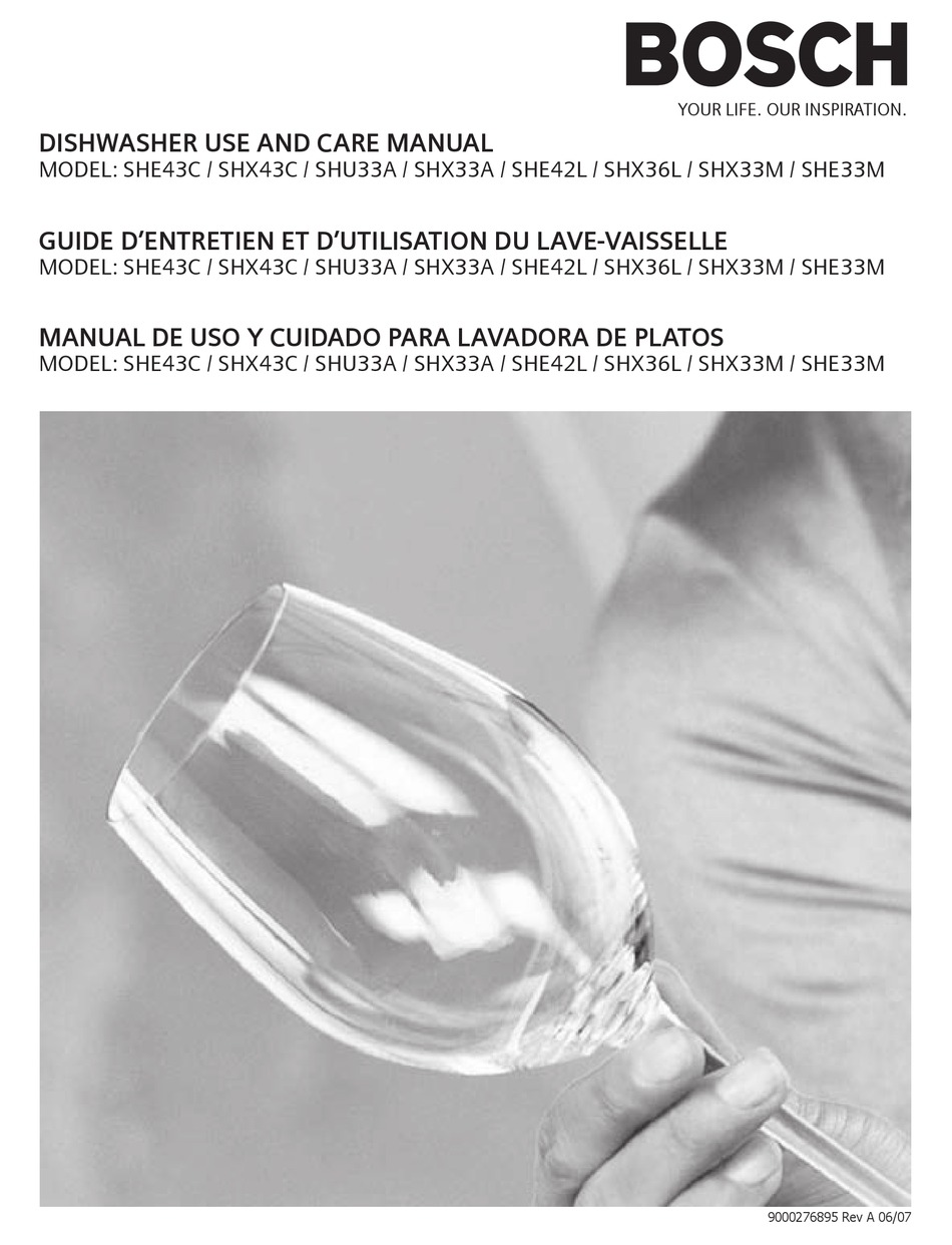 BOSCH SHU33A USE AND CARE MANUAL Pdf Download ManualsLib