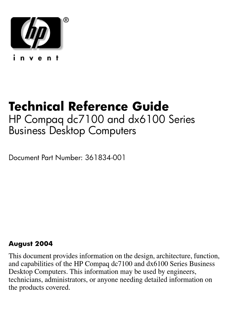 Hp Compaq Dx6100 Series Technical Reference Manual Pdf Download Manualslib 0960