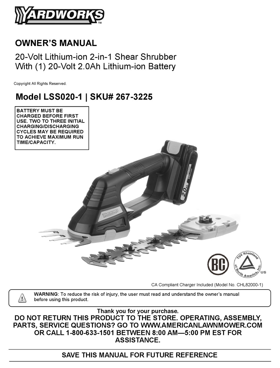 YARDWORKS LSS0201 OWNER'S MANUAL Pdf Download ManualsLib