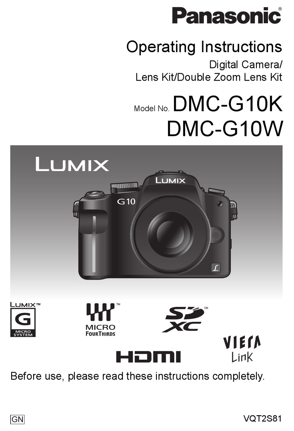 PANASONIC LUMIX DMCG10W OPERATING INSTRUCTIONS MANUAL Pdf Download