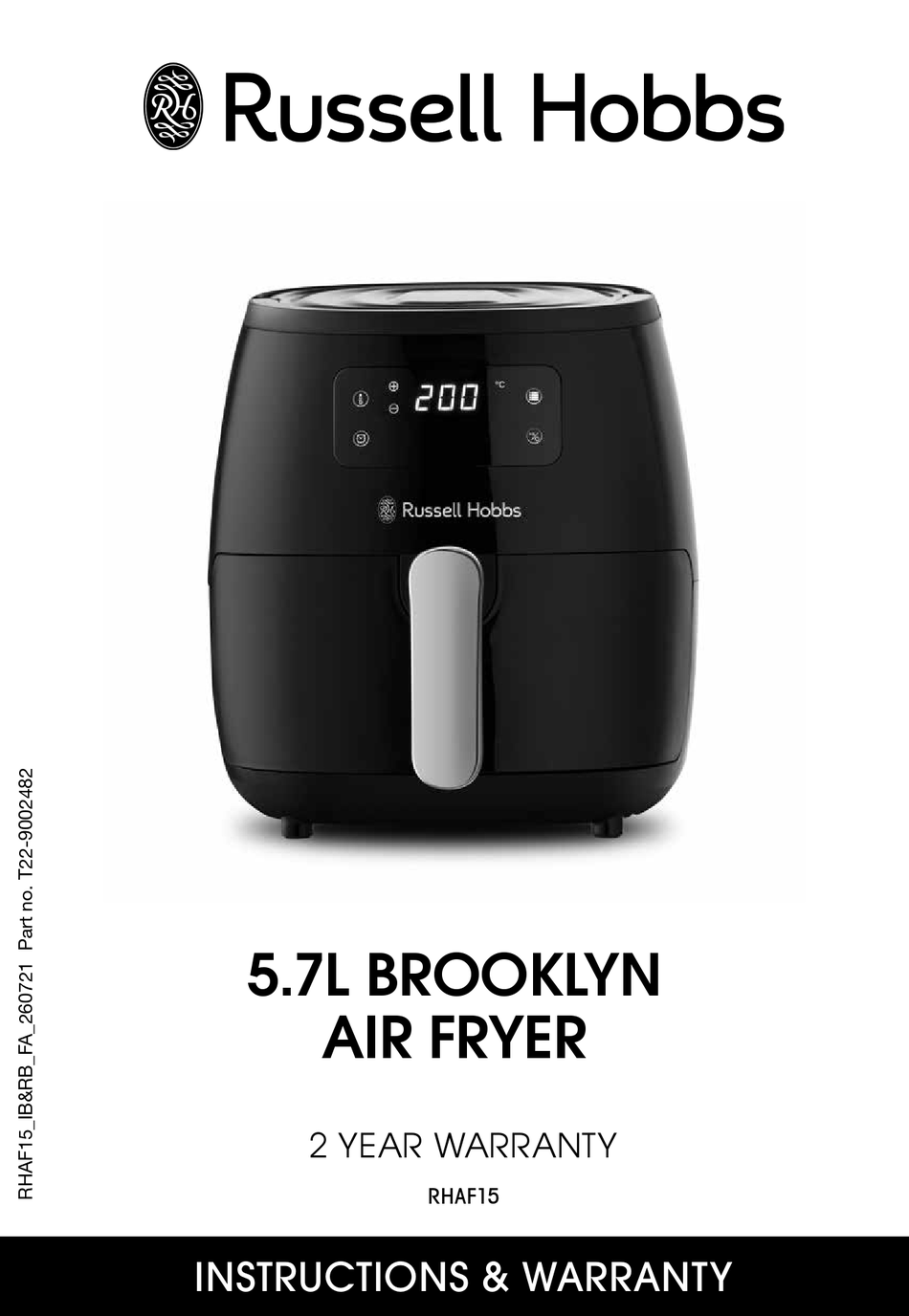 RUSSELL HOBBS BROOKLYN RHAF15 INSTALLATION INSTRUCTIONS / WARRANTY Pdf