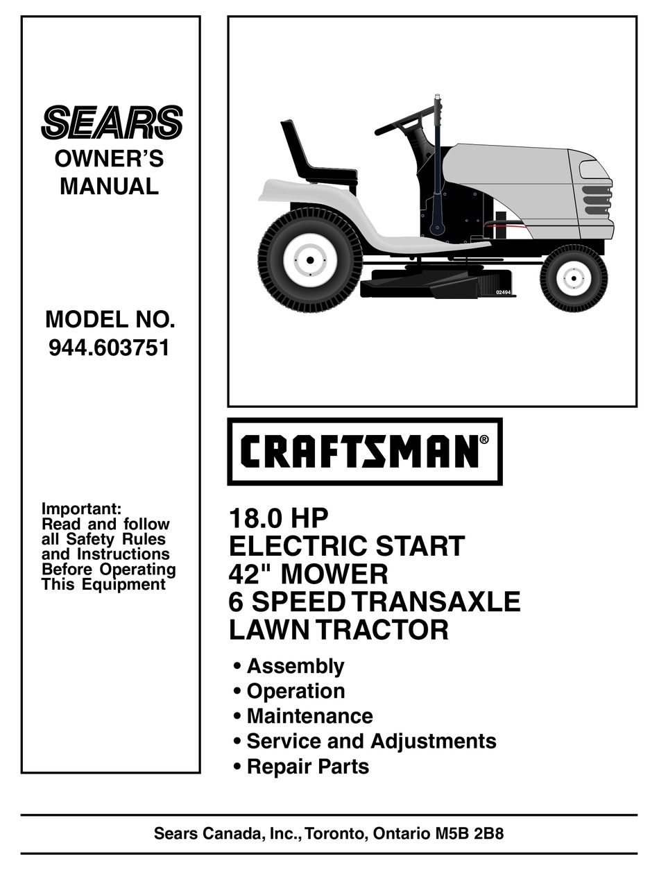 SEARS CRAFTSMAN 944.603751 OWNER'S MANUAL Pdf Download | ManualsLib