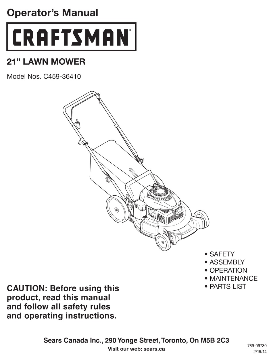 CRAFTSMAN C459-36410 OPERATOR'S MANUAL Pdf Download | ManualsLib