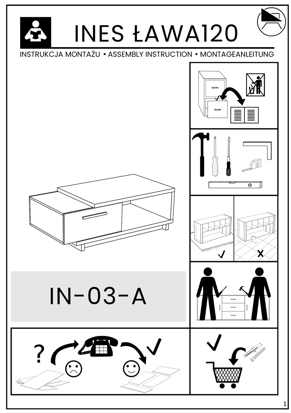 ARTHAUSS FURNITURE INES LAWA120 ASSEMBLY INSTRUCTION MANUAL Pdf