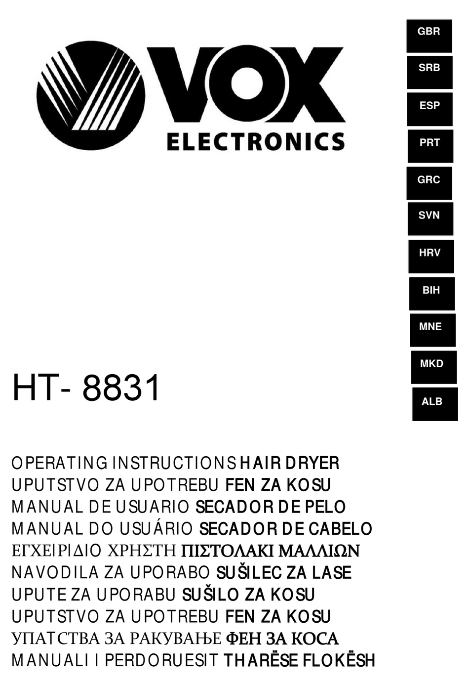 VOXX ELECTRONICS HT8831 OPERATING INSTRUCTIONS MANUAL Pdf Download