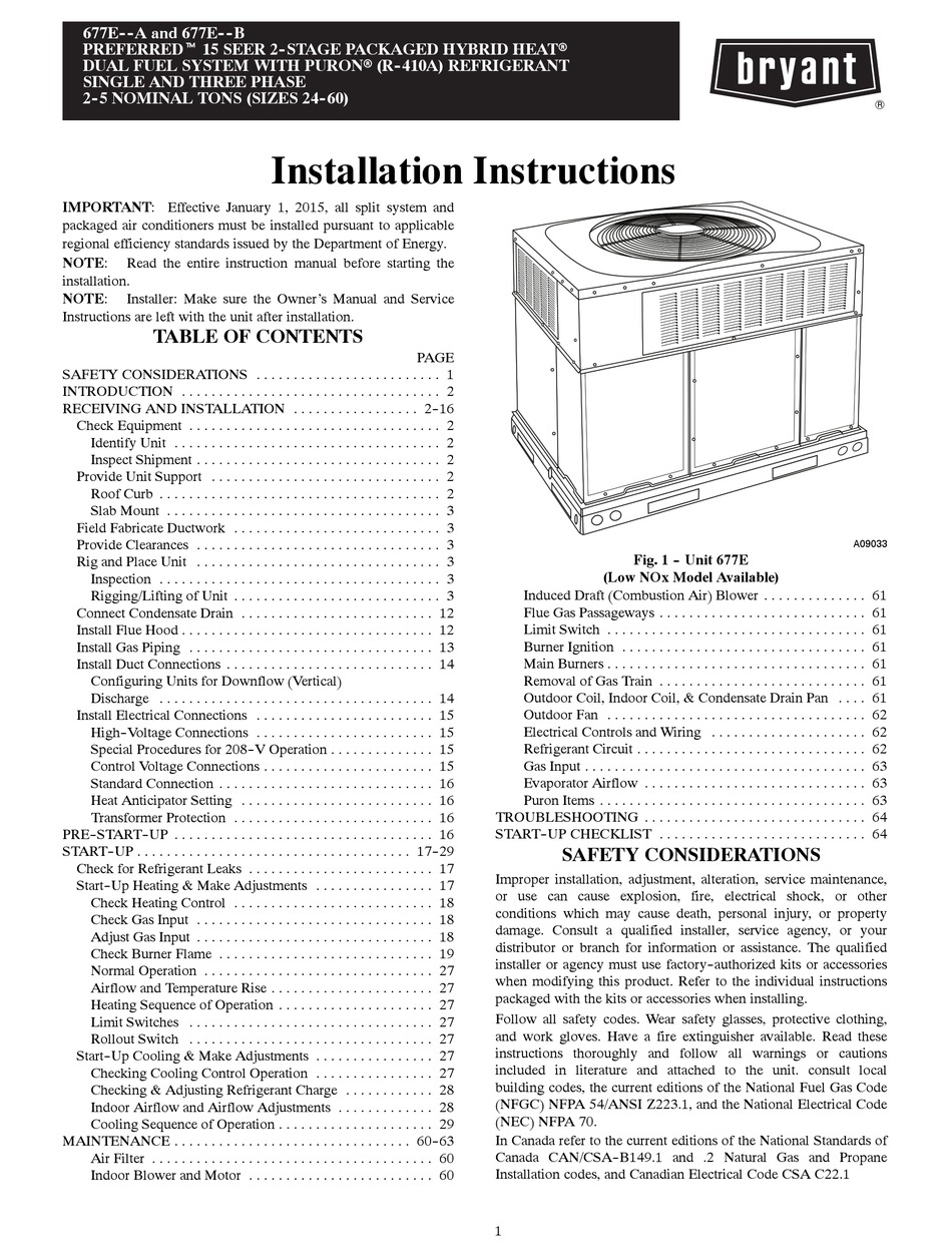 BRYANT PREFERRED 677E B SERIES INSTALLATION INSTRUCTIONS MANUAL Pdf ...