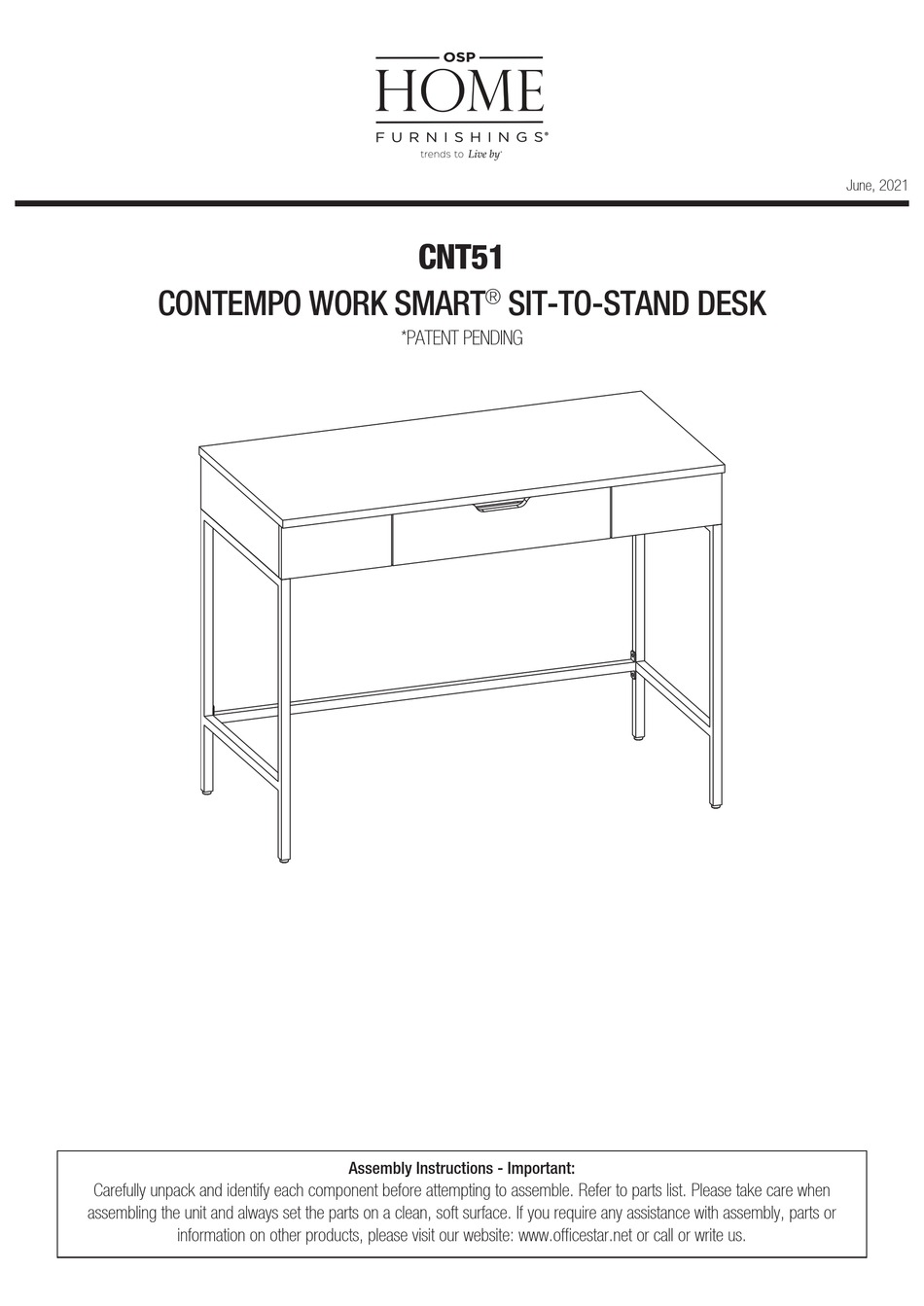 OSP HOME FURNISHINGS CONTEMPO WORK SMART CNT51 ASSEMBLY INSTRUCTIONS