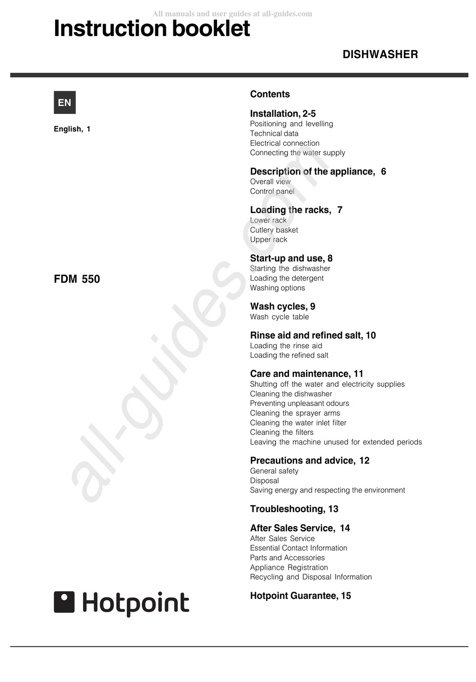 HOTPOINT FDM 550 INSTRUCTION BOOKLET Pdf Download ManualsLib