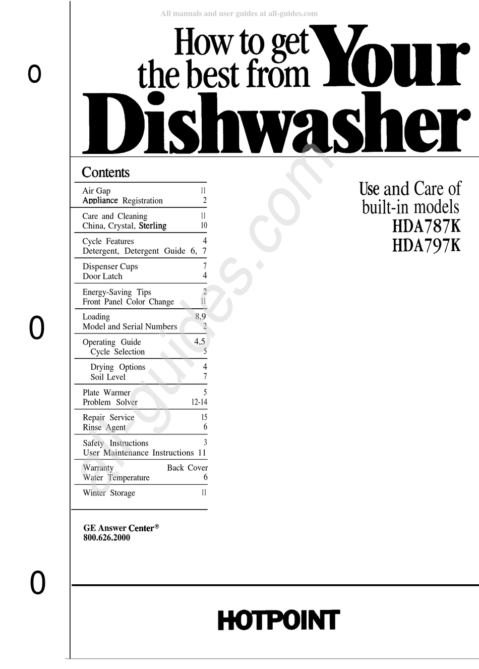 HOTPOINT HDA787K USE AND CARE MANUAL Pdf Download ManualsLib