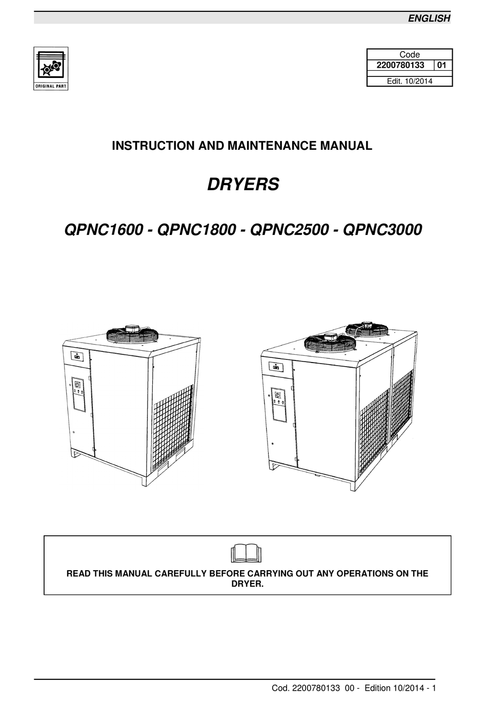 QUINCY COMPRESSOR QPNC1600 INSTRUCTION AND MAINTENANCE MANUAL Pdf