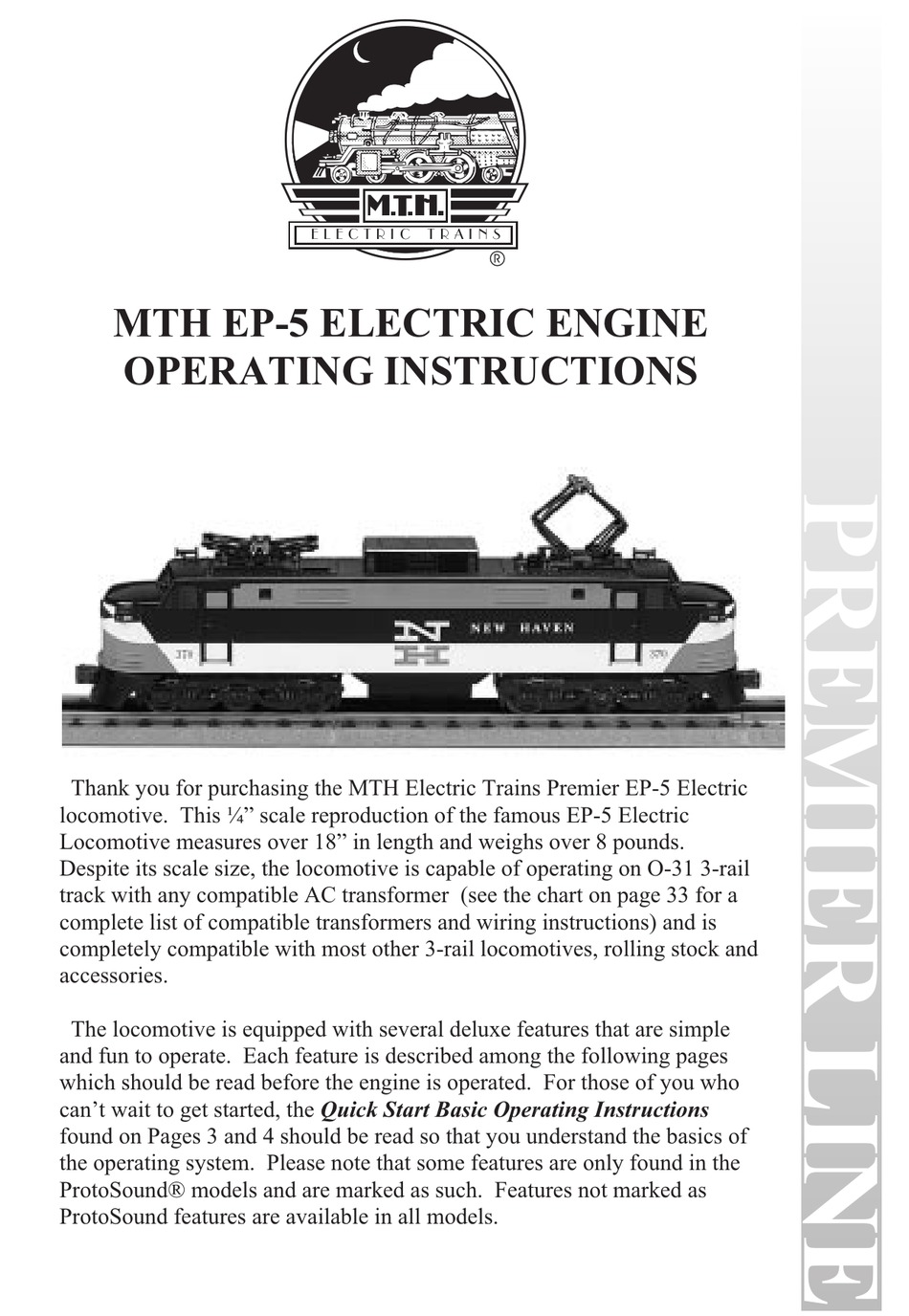 MTHTRAINS PREMIER MTH EP5 OPERATING INSTRUCTIONS MANUAL Pdf Download
