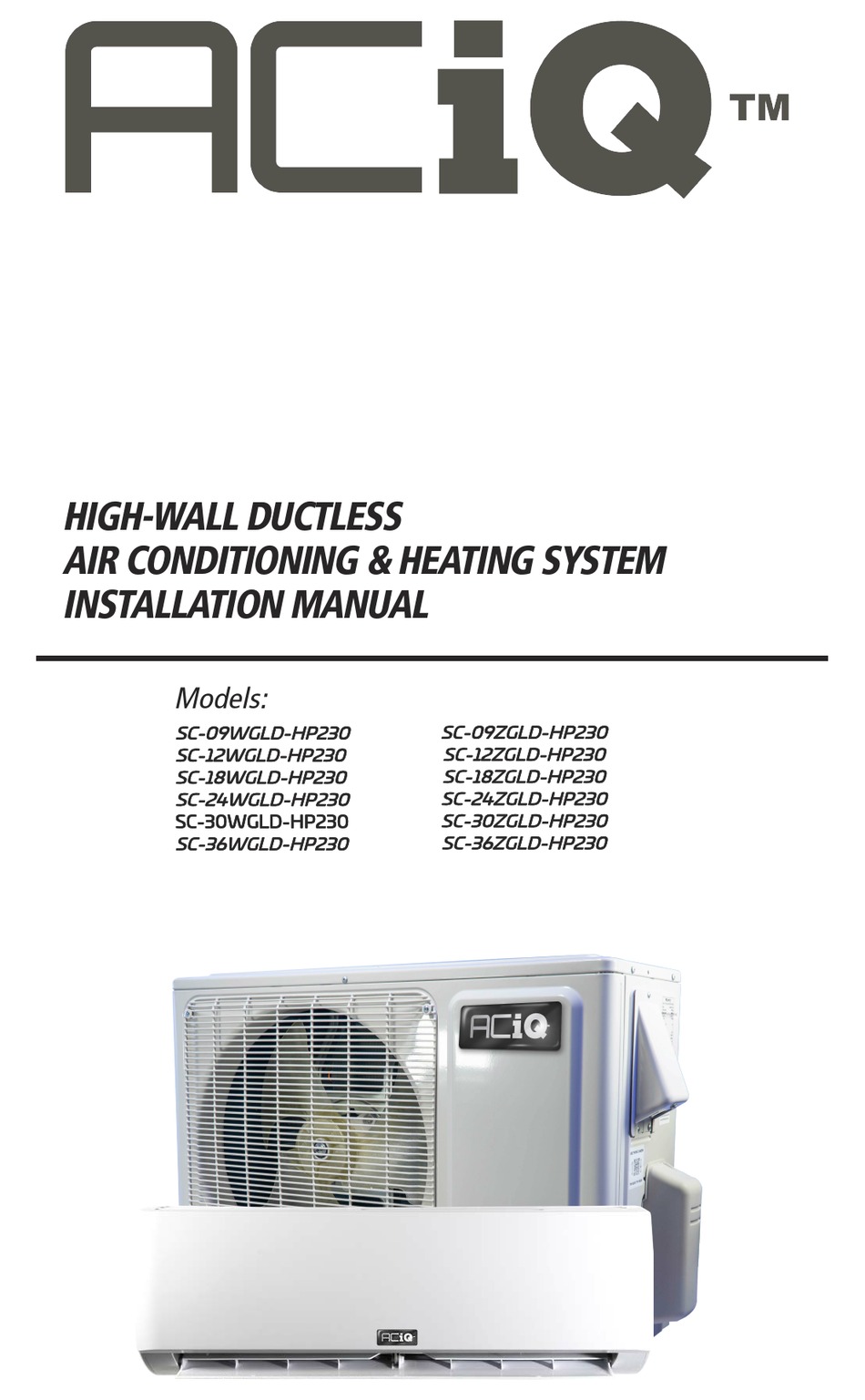 ACIQ SC09WGLDHP230 INSTALLATION MANUAL Pdf Download ManualsLib
