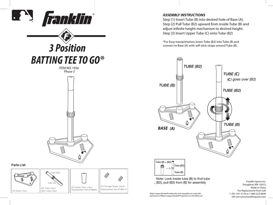 FRANKLIN 3 POSITION BATTING TEE TO GO 1956 ASSEMBLY INSTRUCTIONS Pdf